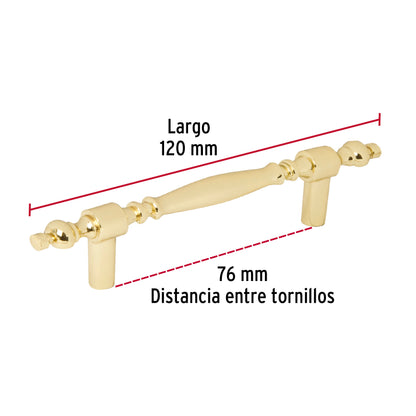 Jaladera 76mm línea Colonial latón brillante