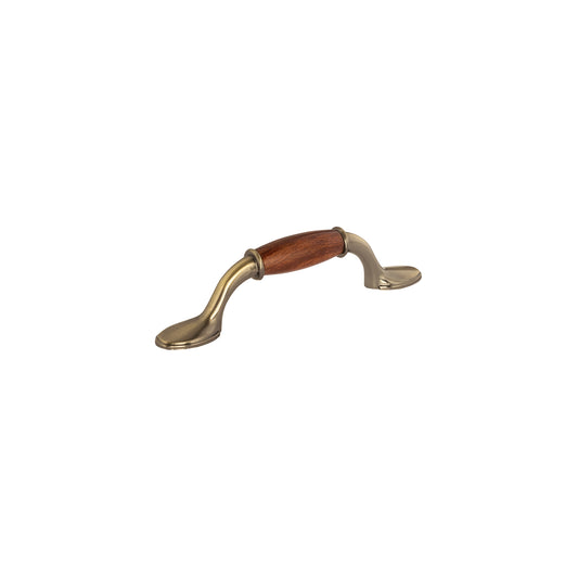 Jaladera 76mm latón antiguo inserto madera