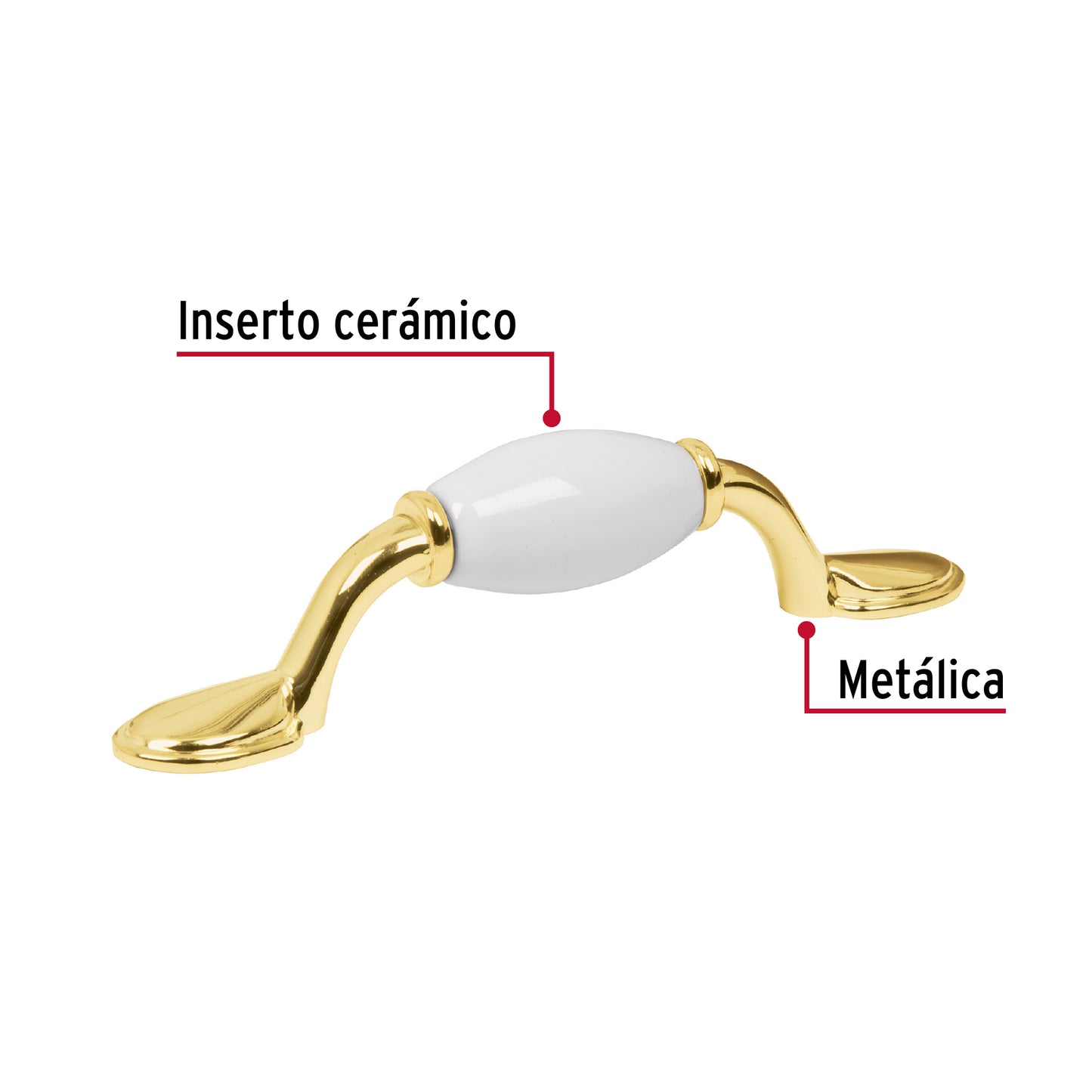 Jaladera 76mm latón brillante inserto cerámico