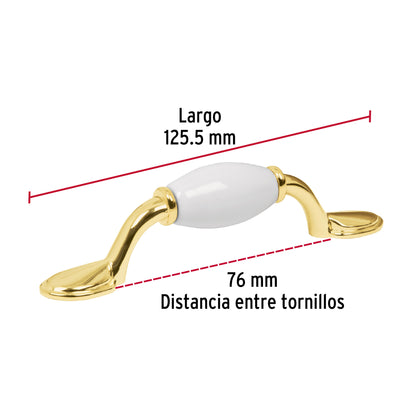 Jaladera 76mm latón brillante inserto cerámico