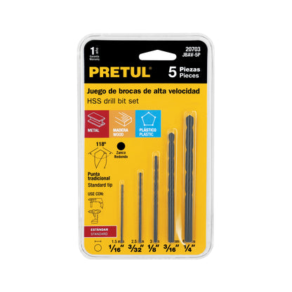 Juego de 5 brocas HSS para metal