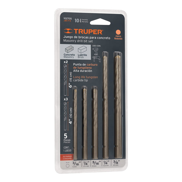 Juego de 5 brocas para concreto con punta de carburo de tungsteno