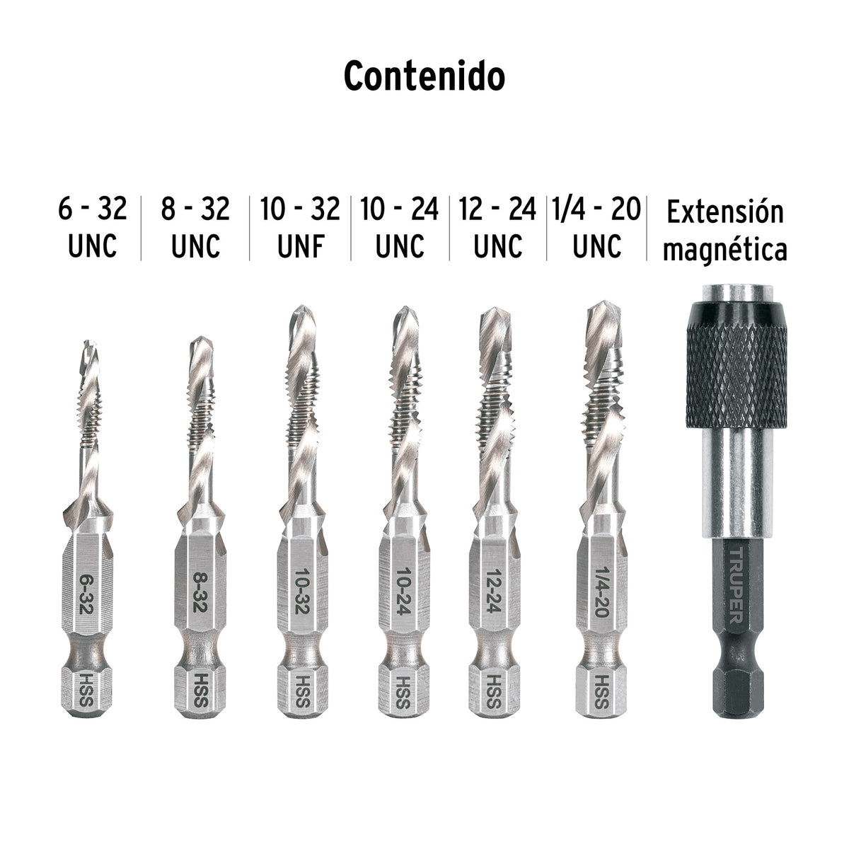 Juego de 6 brocas HSS con machuelo para metal · vista 2