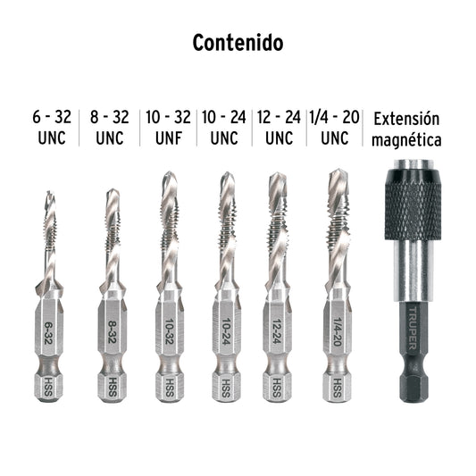 Juego de 6 brocas HSS con machuelo para metal · vista 2
