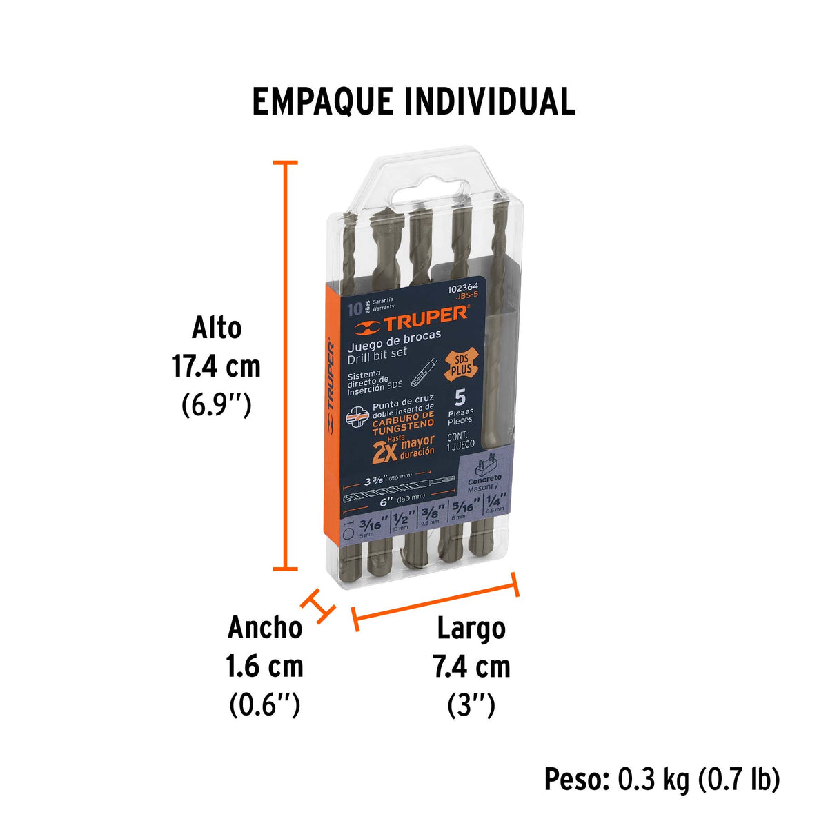 Juego de 5 brocas para concreto SDS Plus · vista 4
