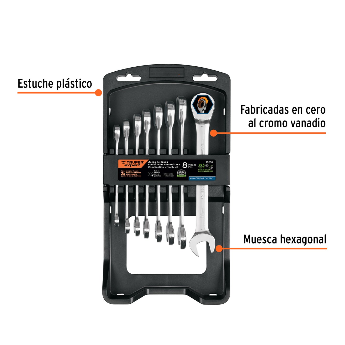 Juego de 8 llaves combinadas mm con matraca