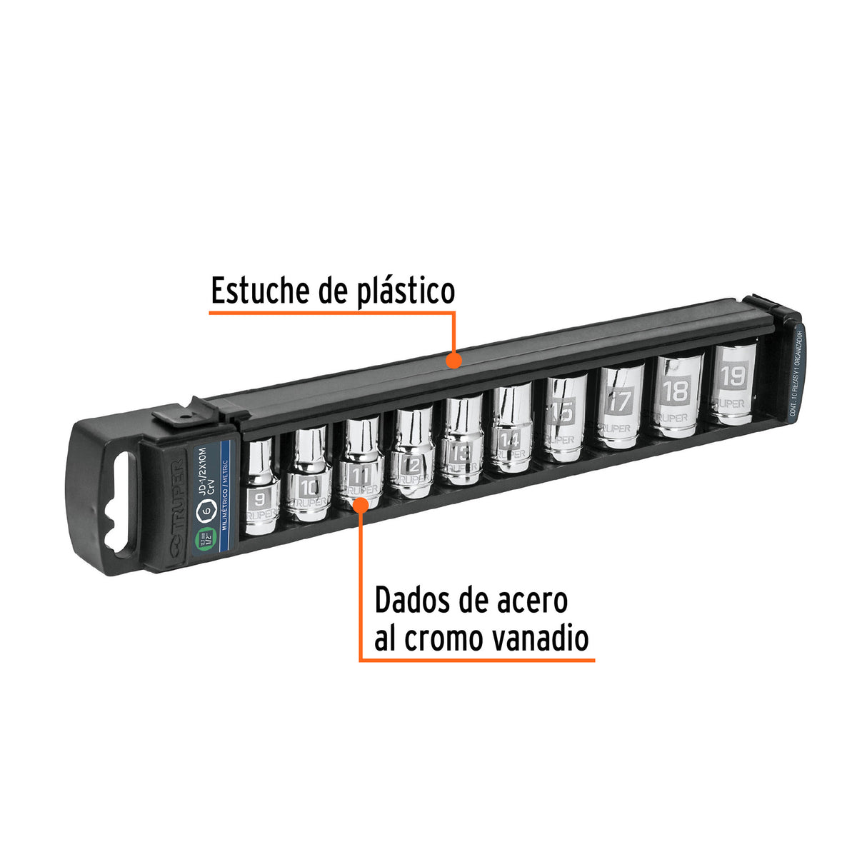 Juego 10 dados milimétricos cuadro 1/2pulg