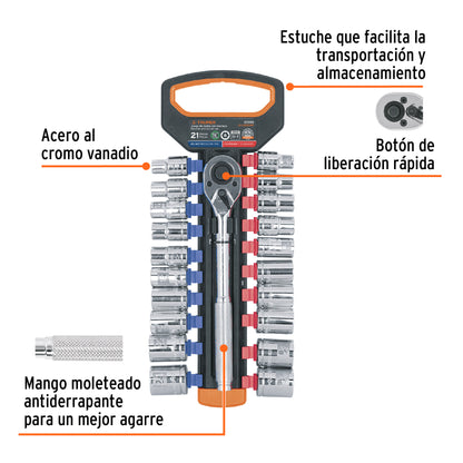 Juego de dados mm y std con matraca, cuadro 1/2" · vista 2