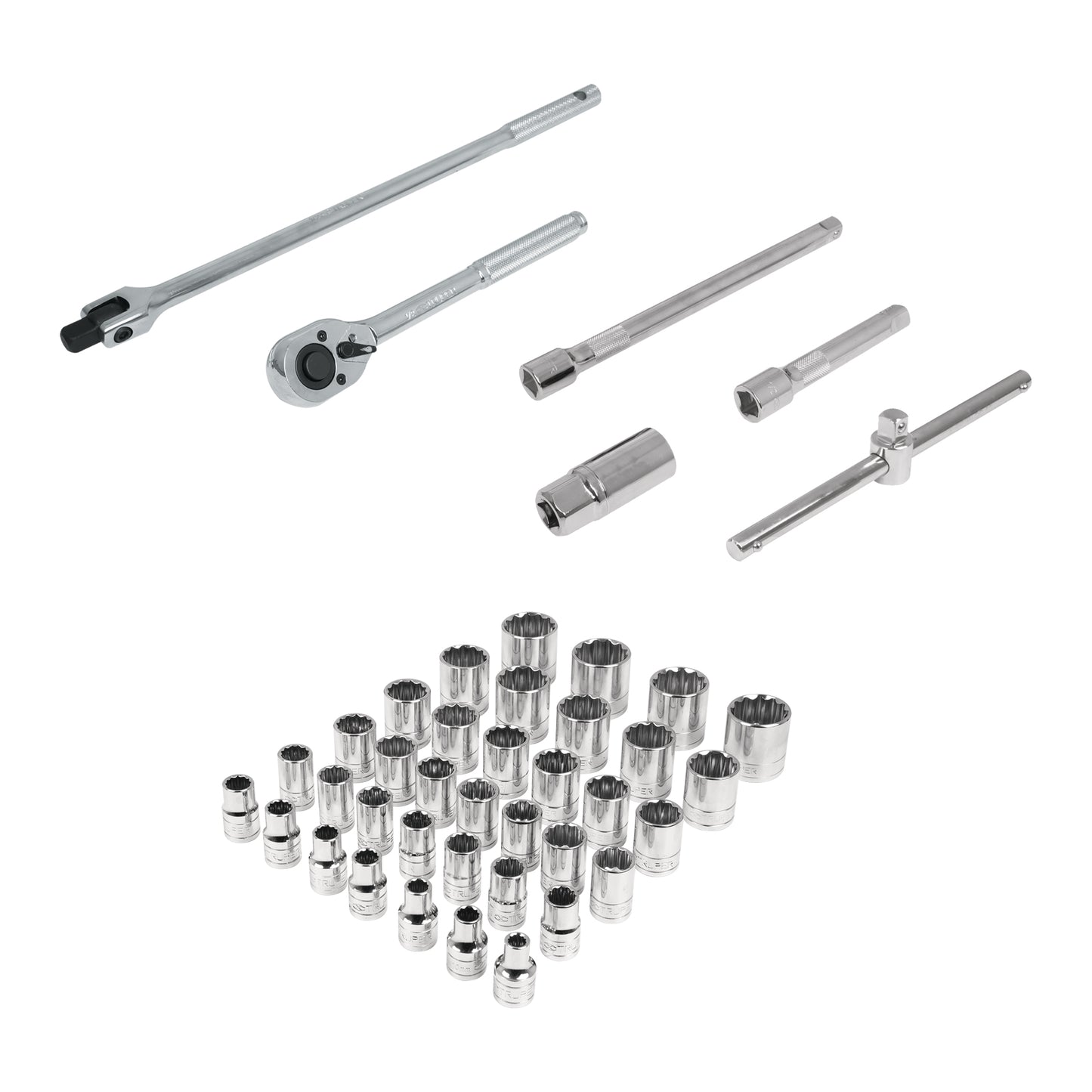 Juego de 42 herramientas mecánicas cuadro 1/2 en estándar y milimétrico