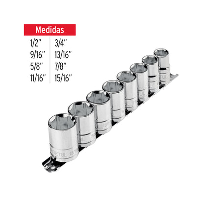 Juego de 8 dados de cuadro 1/2 estándar con riel organizador