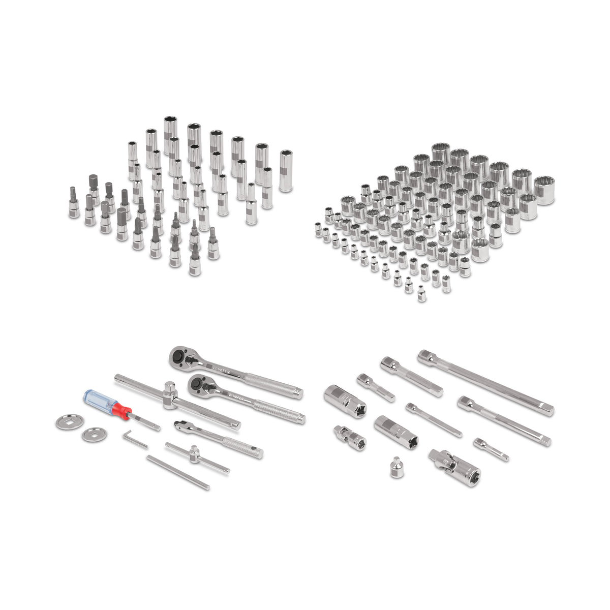 Juego de 135 herramientas mecánicas 1/4 3/8 y 1/2 en estándar y milimétrico
