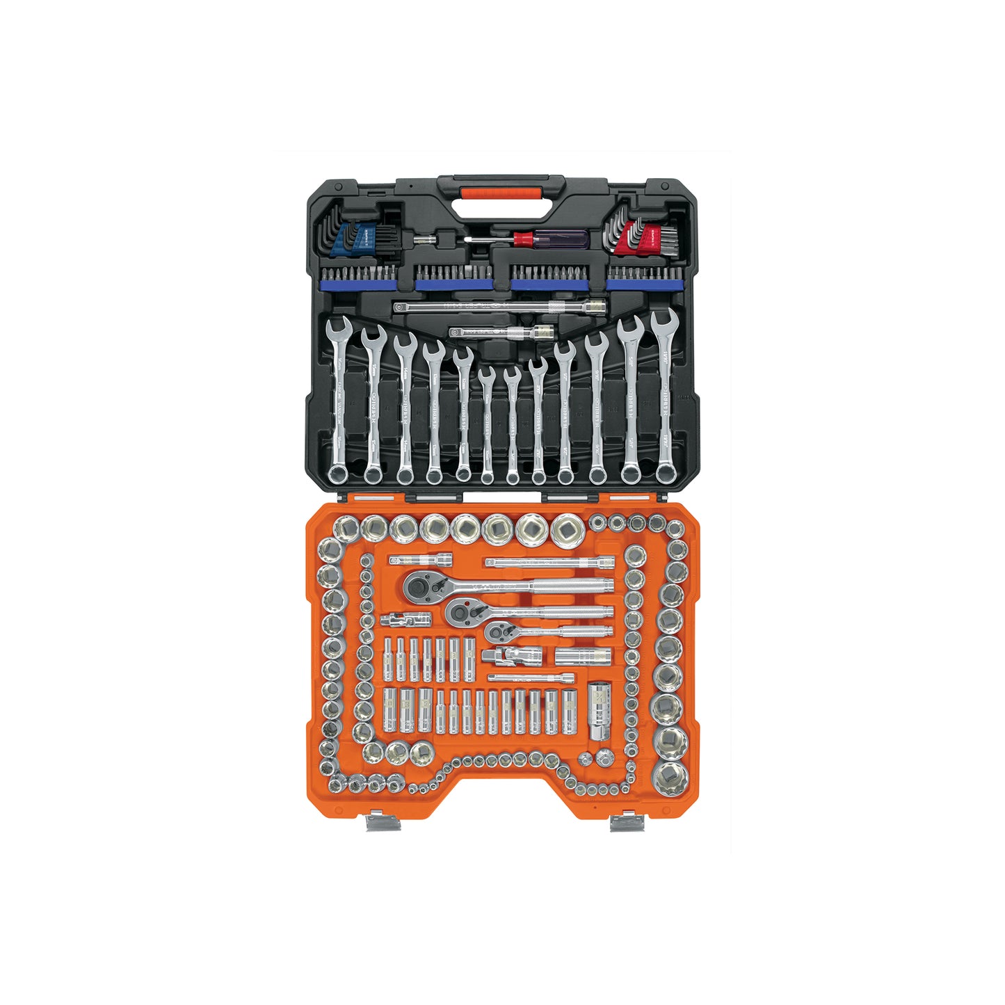 Juego de 199 herramientas mecánicas 1/4 3/8 y 1/2 en estándar y milimétrico