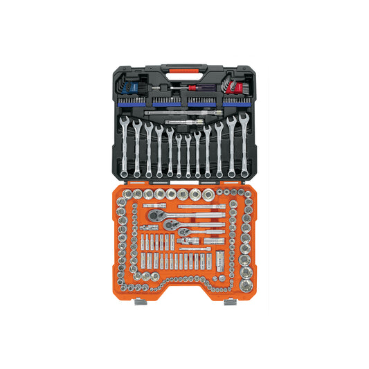 Juego de 199 herramientas mecánicas 1/4 3/8 y 1/2 en estándar y milimétrico