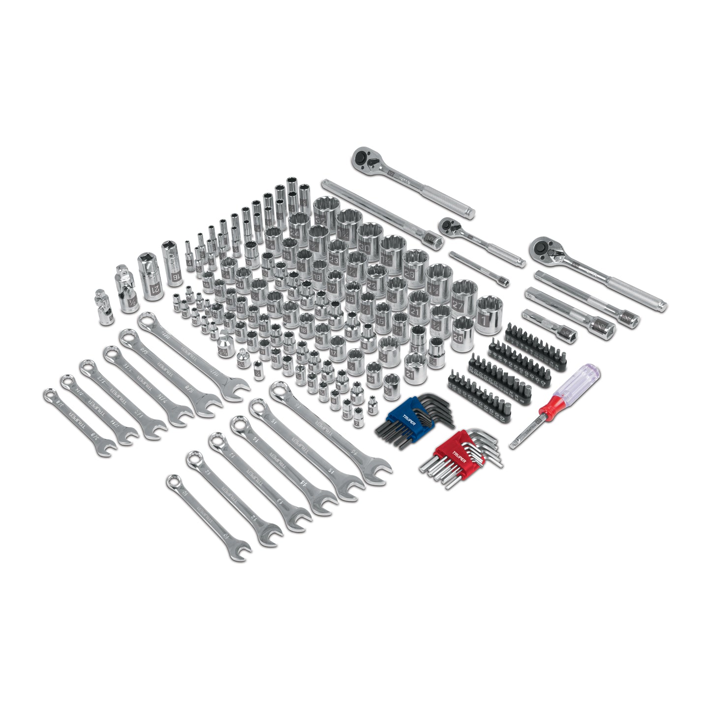 Juego de 199 herramientas mecánicas 1/4 3/8 y 1/2 en estándar y milimétrico