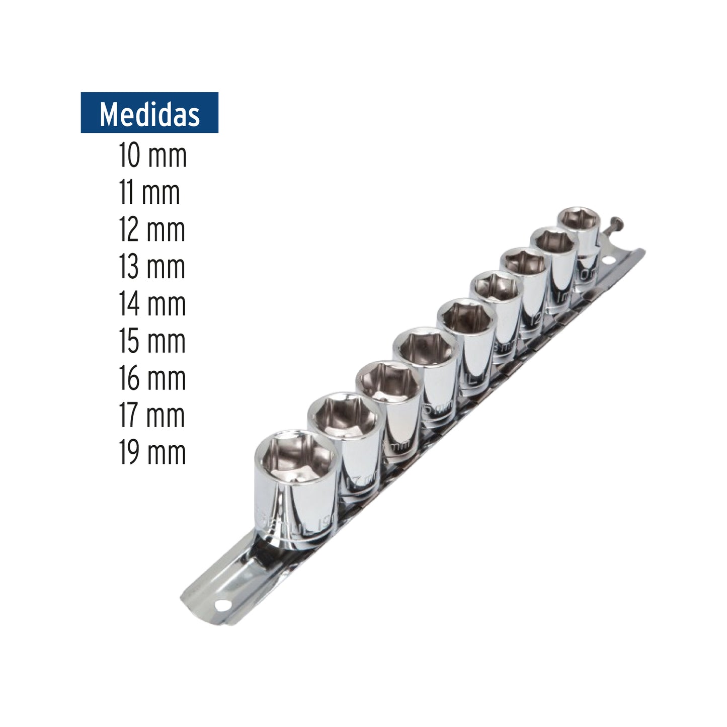 Juego de 9 dados de cuadro 3/8 mm con riel organizador