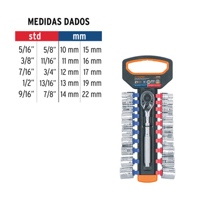 Juego de dados mm y std con matraca, cuadro 3/8" · vista 3
