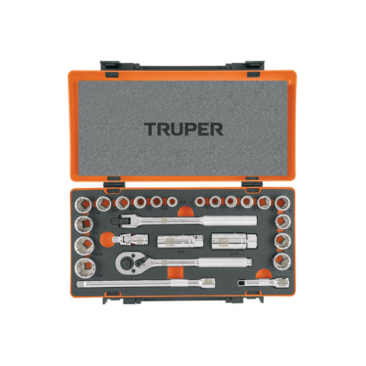 Juego de 25 herramientas mecánicas cuadro 3/8 en estándar y milimétrico