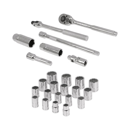 Juego de 25 herramientas mecánicas cuadro 3/8 en estándar y milimétrico