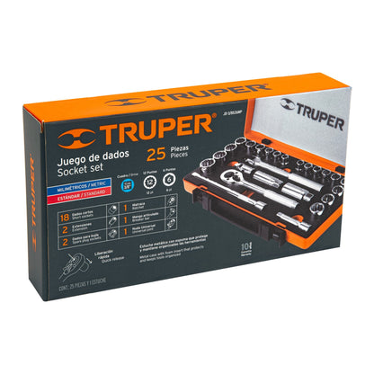 Juego de 25 herramientas mecánicas cuadro 3/8 en estándar y milimétrico