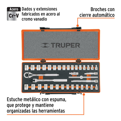 Juego de 36 herramientas mecánicas cuadro 3/8 en estándar y milimétrico