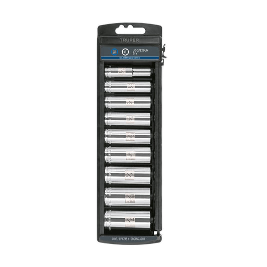 Juego 9 dados largos cuadro 3/8 pulg