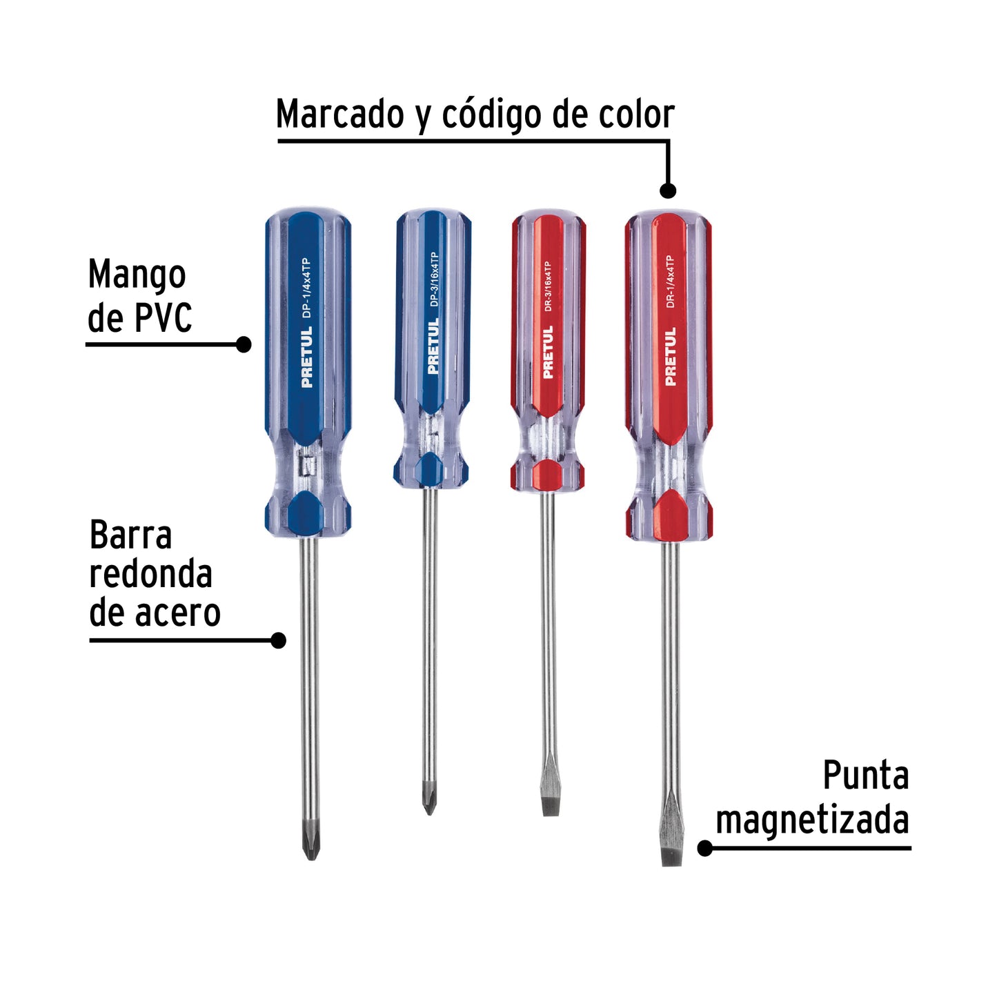 Juego de 4 desarmadores con mango de PVC