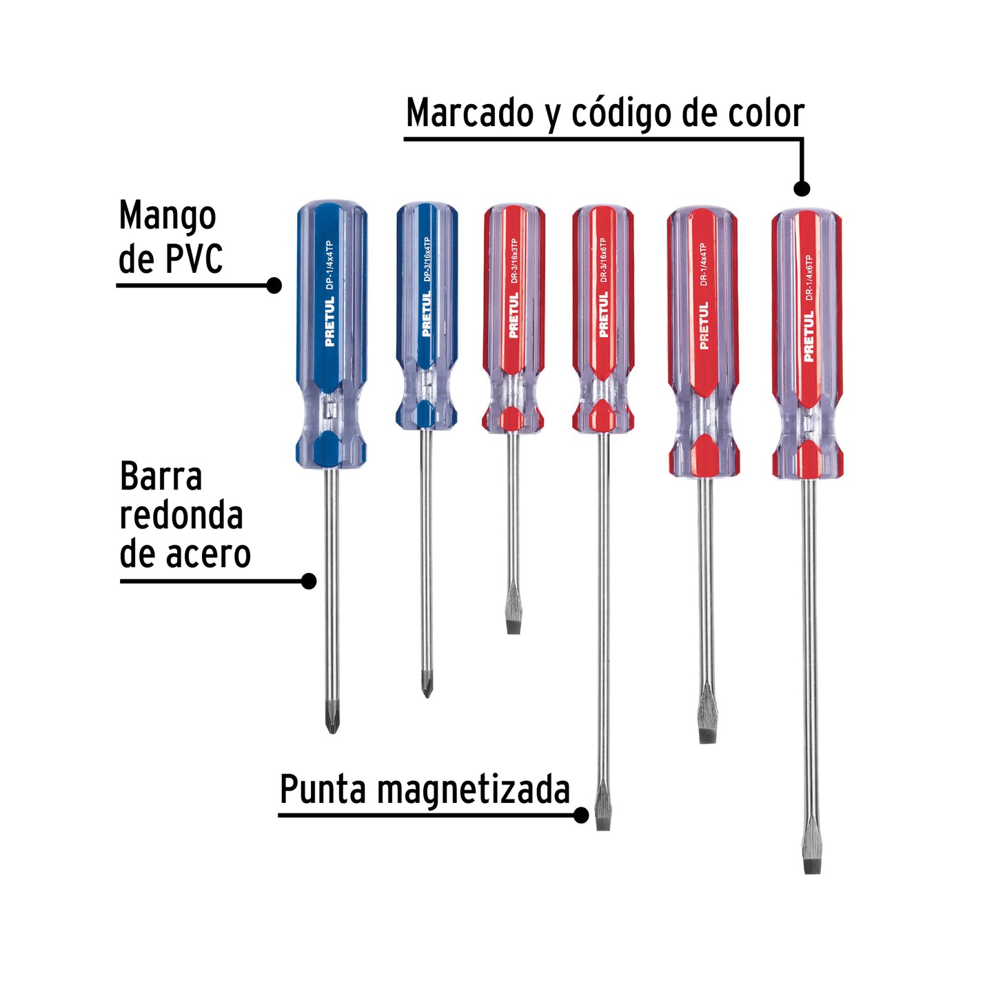 Juego de 6 desarmadores con mango de PVC
