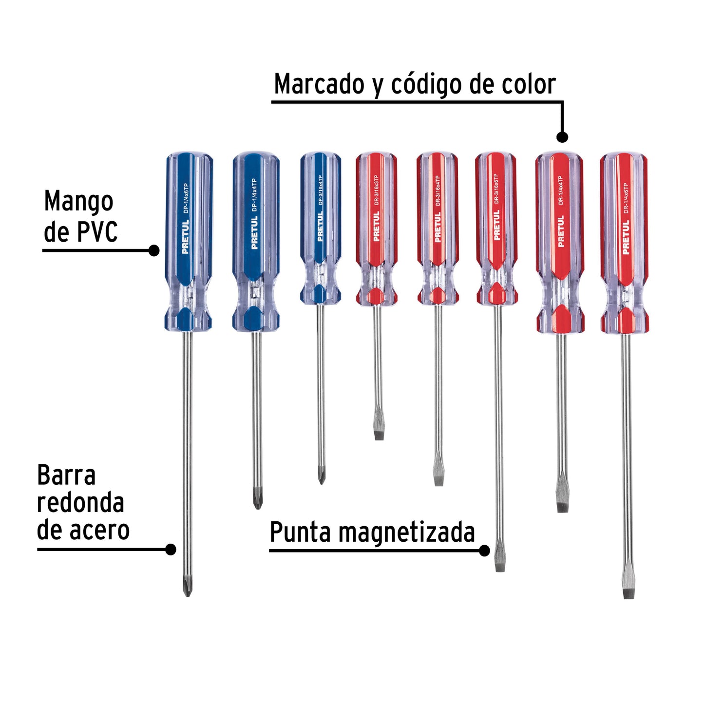 Juego de 8 desarmadores con mango de PVC