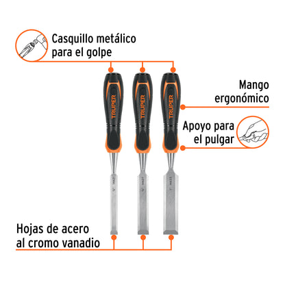 Juego 3 formones mango Comfort Grip