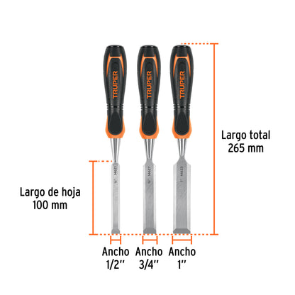 Juego 3 formones mango Comfort Grip