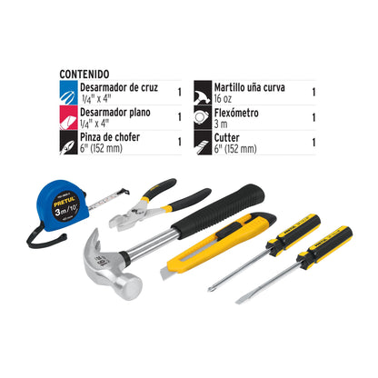 Juego de 6 herramientas básicas para reparaciones domésticas en blíster