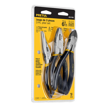 Juego de 3 pinzass de 6" mango de vinil