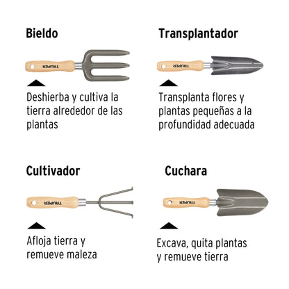 Juego 4 herramientas para jardín