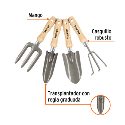 Juego 4 herramientas para jardín