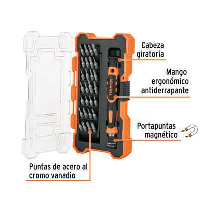 Desarmador de precisión con 28 puntas intercambiables