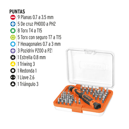 Desarmador de precisión con 42 puntas intercambiables