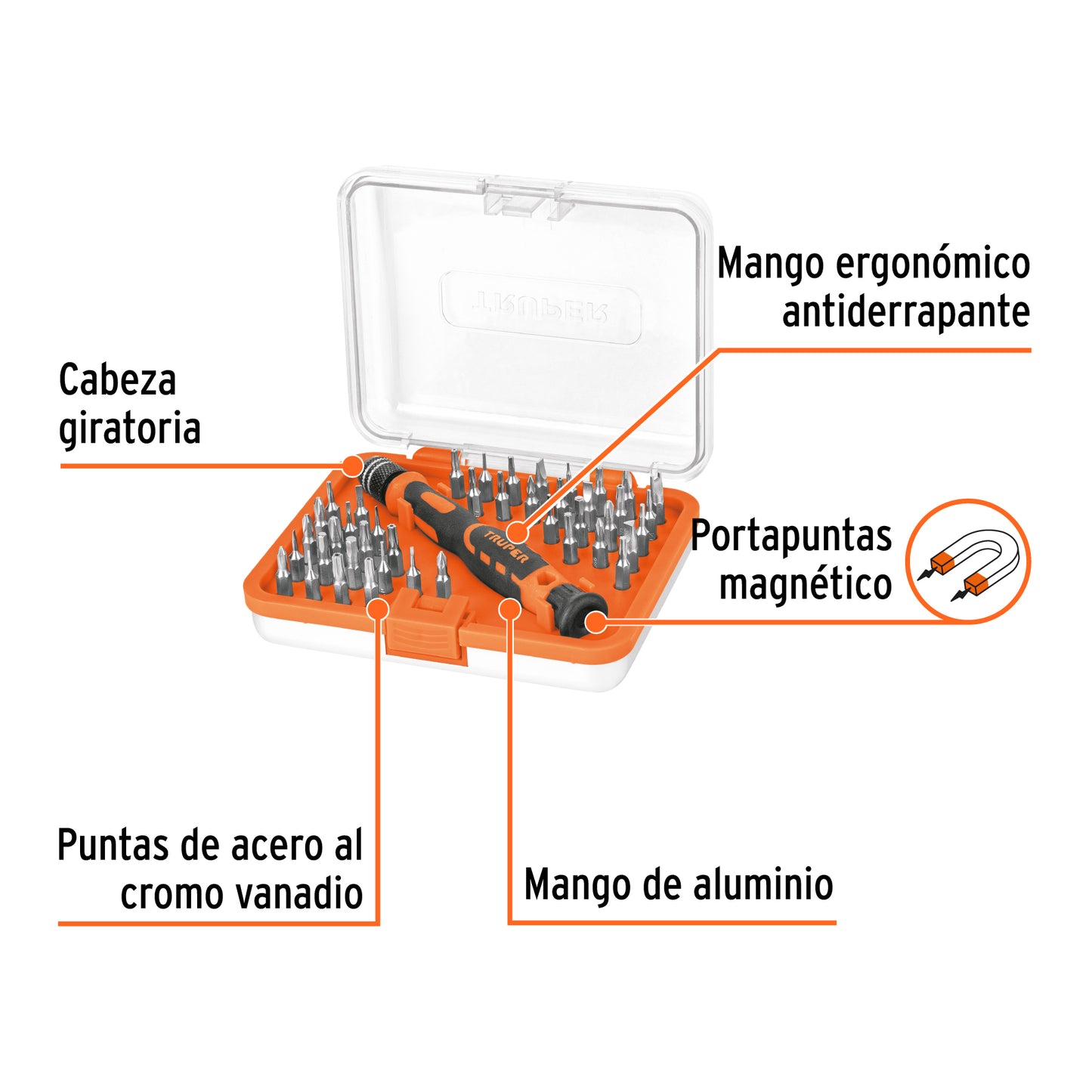 Desarmador de precisión con 42 puntas intercambiables