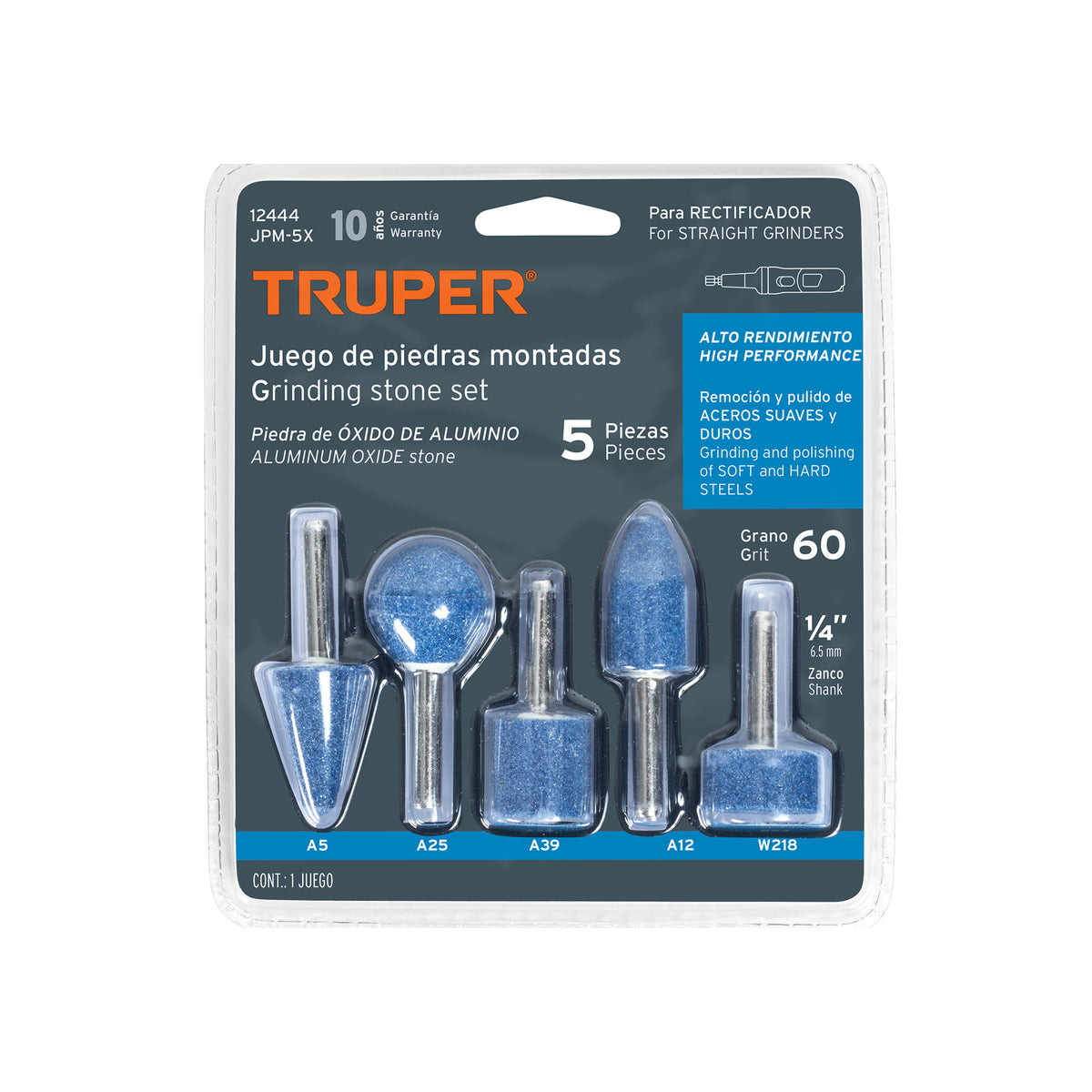 Juego de 5 piedras montadas zanco 1/4", alto rendimiento · vista 4
