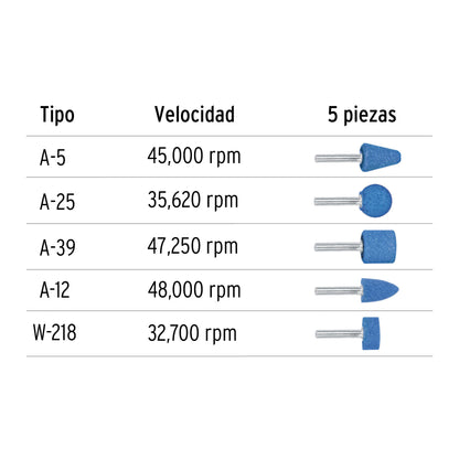 Juego de 5 piedras montadas zanco 1/4", alto rendimiento · vista 2
