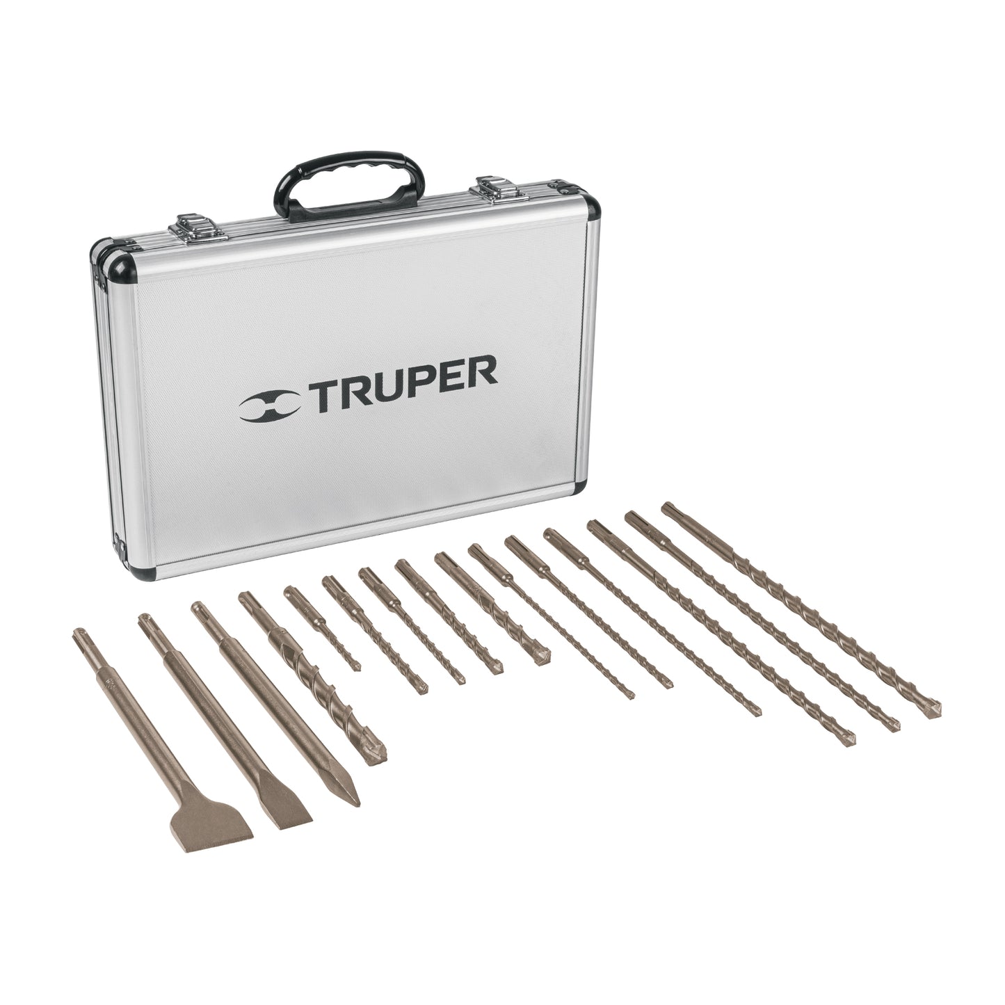 Juego de brocas y cinceles SDS Plus de 15 piezas con estuche de aluminio