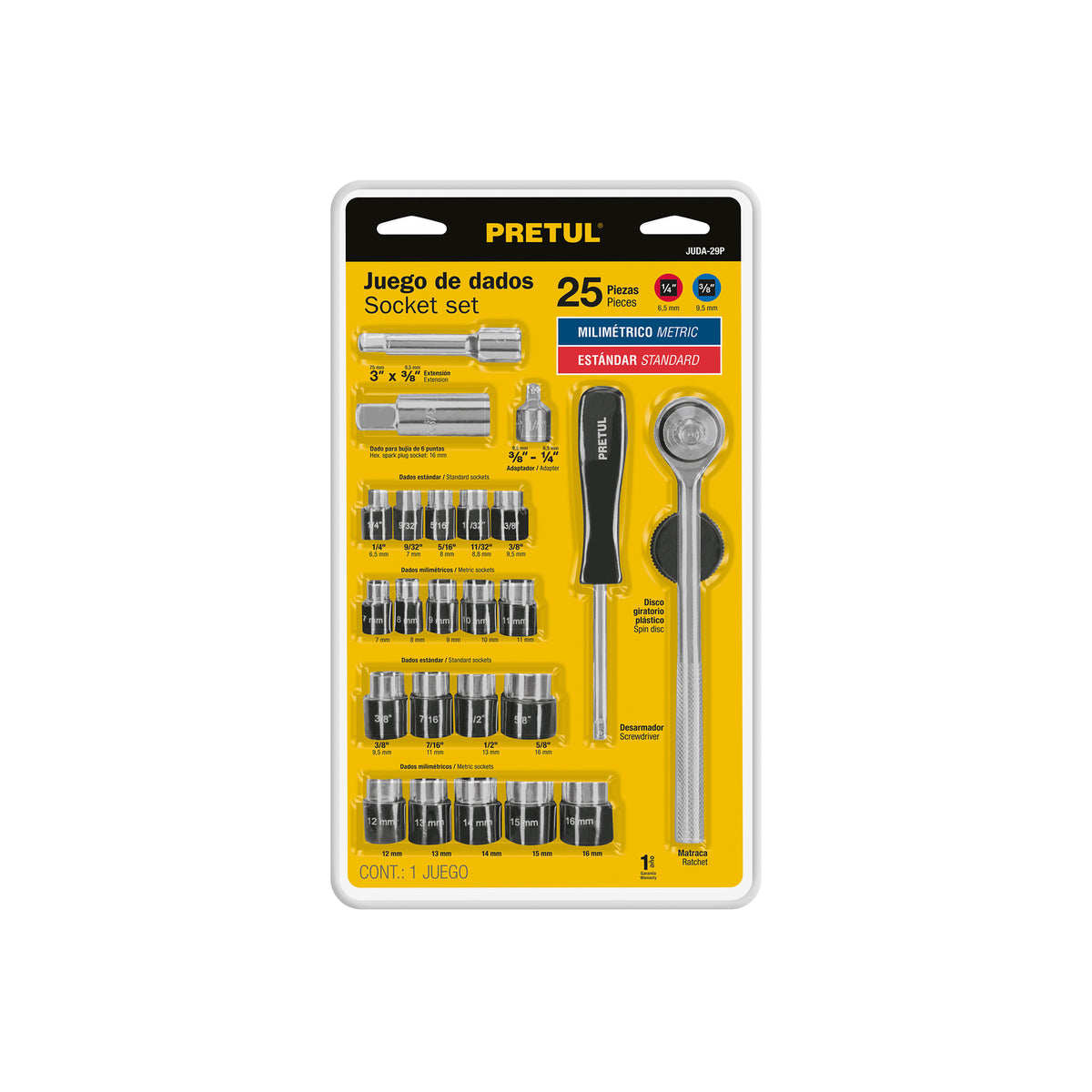 Juego de 25 herramientas 1/4 y 3/8" para mecánico