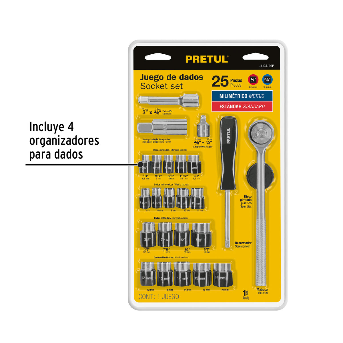 Juego de 25 herramientas 1/4 y 3/8" para mecánico · vista 3