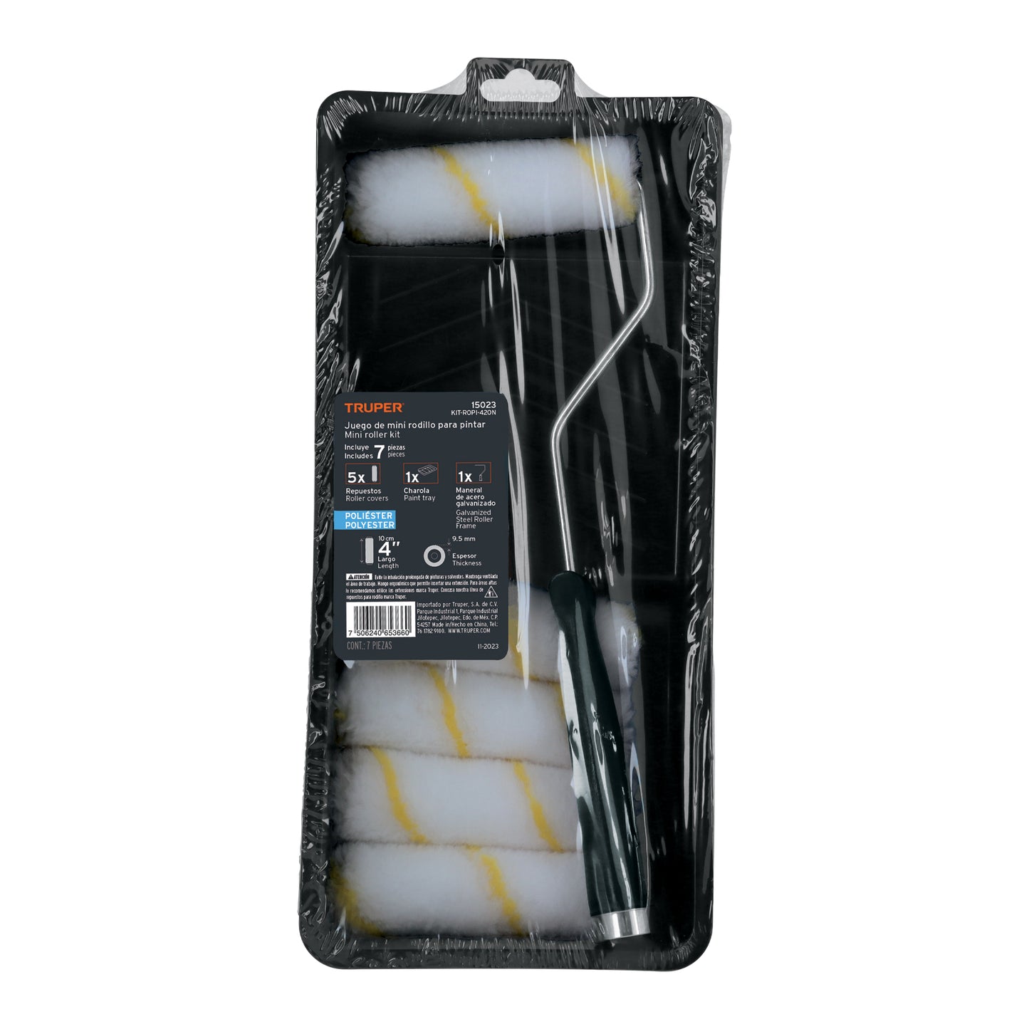 Kit de rodillo para pintar de 4 pulgadas con maneral charola y cinco felpas