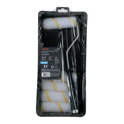 Kit de rodillo para pintar de 4 pulgadas con maneral charola y cinco felpas