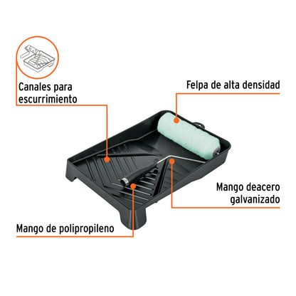 Kit de rodillo para pintar de 9 pulgadas con maneral charola y felpa
