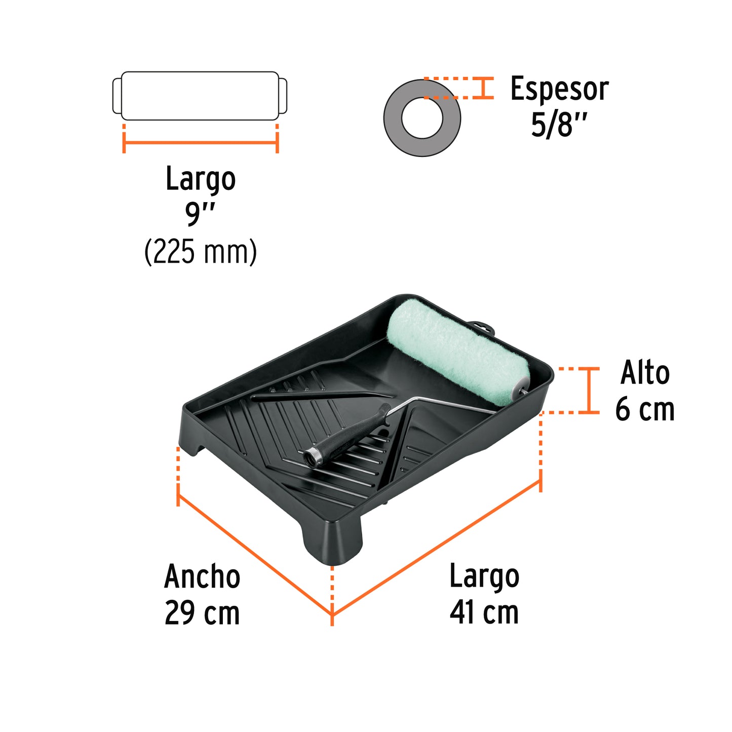 Kit de rodillo para pintar de 9 pulgadas con maneral charola y felpa