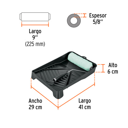 Kit de rodillo para pintar de 9 pulgadas con maneral charola y felpa