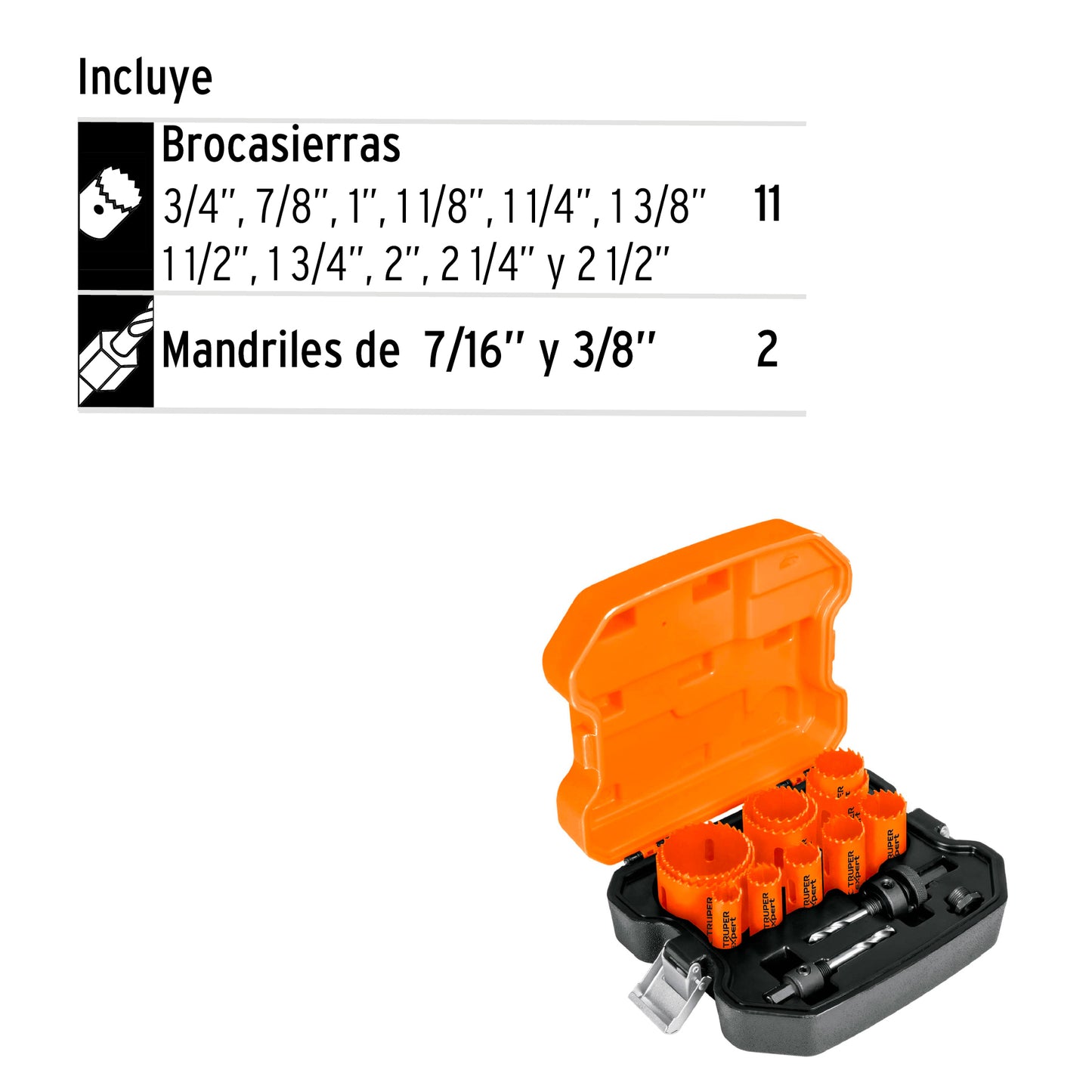 Juego 11 brocasierras bimetalicas con mandril