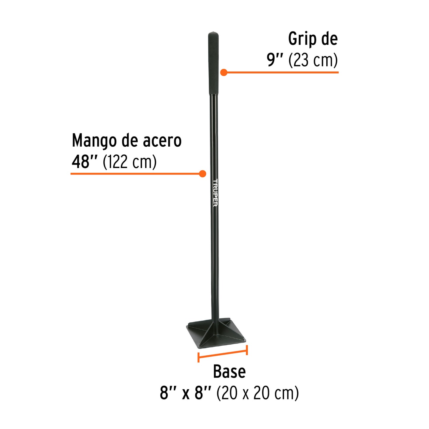 Pisón 8" x 8" con mango de acero de 48"