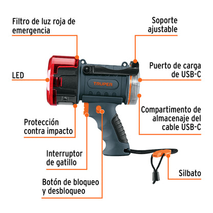 Linterna reflectora LED 900 lm recargable